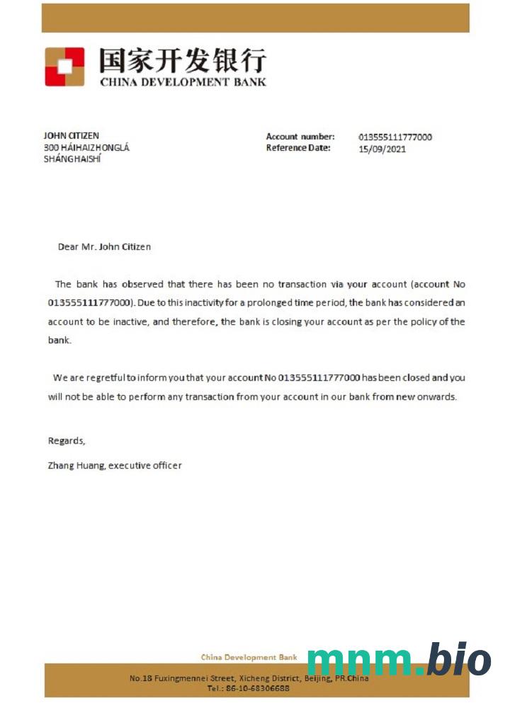 Przykład zamknięcia Chińskiego Banku Rozwoju w formatach Word i PDF